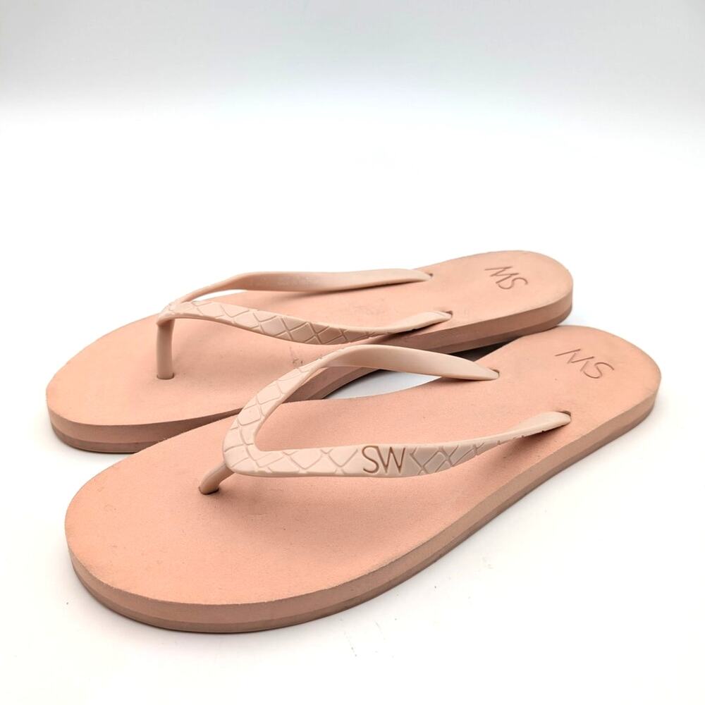 Stuart Weitzman Embossed Flip Flop Sandals Women's Pink Size US10 EU41
